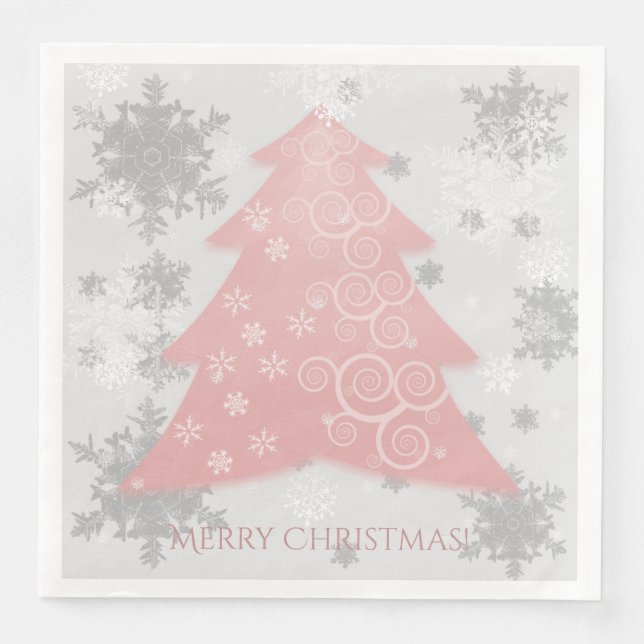 Pink Festive Christmas Tree Paper Napkin (Front)