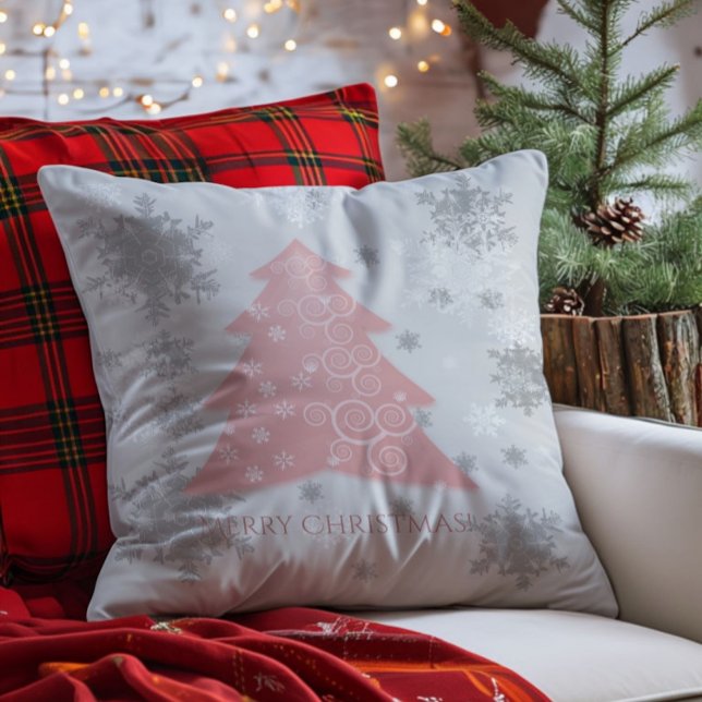 Pink Festive Christmas Tree Throw Pillow (Pink Festive Christmas Tree Throw Pillow)