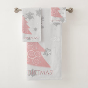 Pink Festive Christmas Tree Towel Set