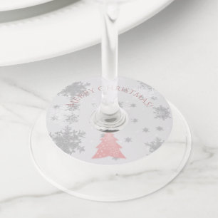 Pink Festive Christmas Tree Wine Glass Tags