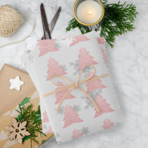 Pink Festive Christmas Tree Wrapping Paper
