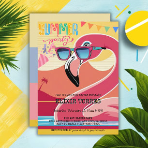 Pink Festive Flamingo Summer Party Invitation