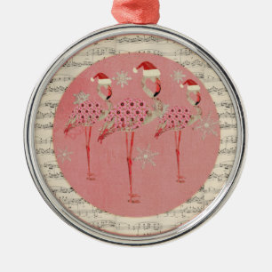 Pink Festive Flamingos  Snowflakes Ornament