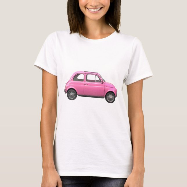 Pink Fiat 500 vintage Italian car T-Shirt (Front)