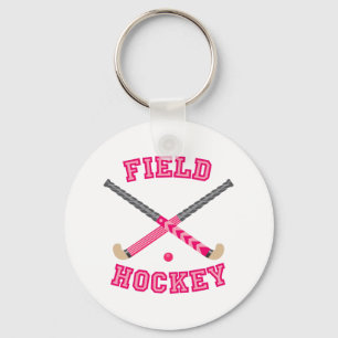 Pink Field Hockey Logo Key Ring