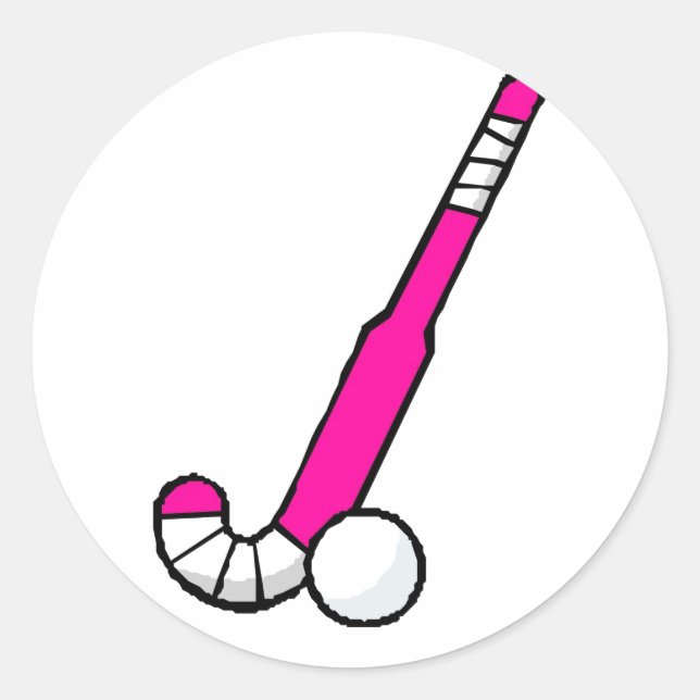 Pink Field Hockey Stick Classic Round Sticker (Front)