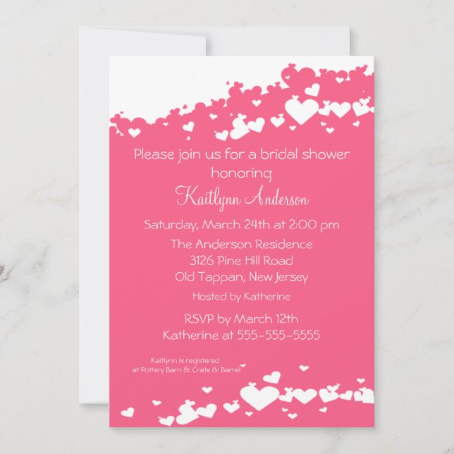Pink Field of Hearts Bridal Shower Invitation (Front)