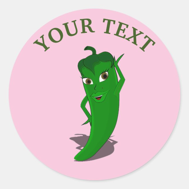 Pink Fiesta Bridal Shower With Green Pepper Diva Classic Round Sticker (Front)