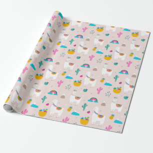 Pink Fiesta Llama Wrapping Paper