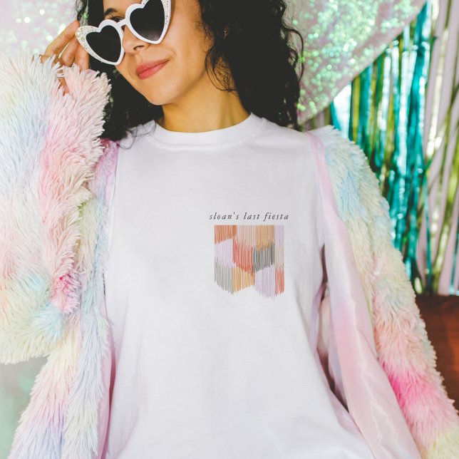 Pink Fiesta Modern Fringe Bachelorette Party T-Shirt (Pink Modern Fringe last fiesta bachelorette party t-shirt.)