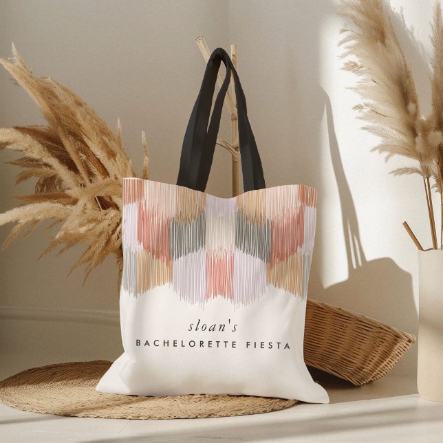 Pink Fiesta Modern Fringe Bachelorette Party Tote Bag (Modern fiesta fringe bachelorette party bridesmaid tote bag.)