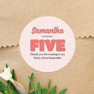 Pink Fifth Birthday Girl Party Floral Classic Round Sticker