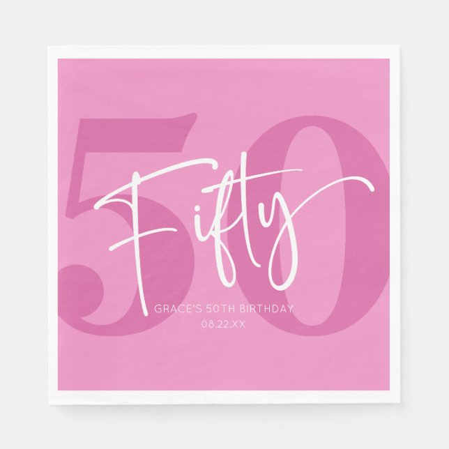 Pink Fifty 50th Fiftieth Birthday Party Napkin (Front)