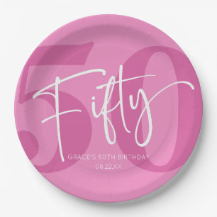 Pink Fifty 50th Fiftieth Birthday Party Paper Plate