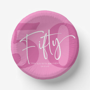 Pink Fifty 50th Fiftieth Birthday Party Paper Plate