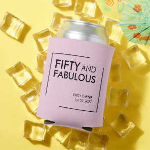 Pink Fifty and Fabulous minimalist 50th Birthday Can Cooler