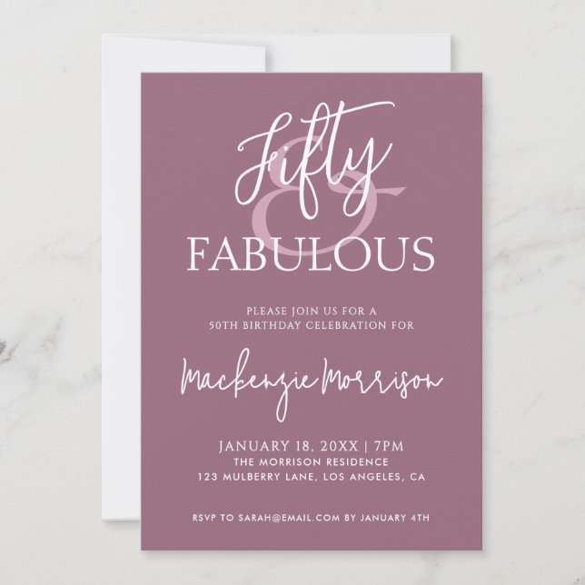 Pink Fifty and Fabulous Script Birthday Party Invitation (Front)
