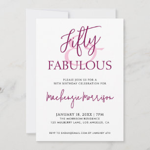 Pink Fifty and Fabulous Script Birthday Party Invitation