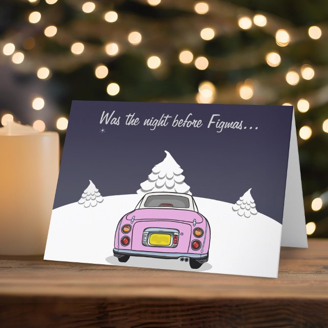 Pink Figaro Car Figarations Christmas Holiday Card (Happy Fig-mas! A fun figgy themed christmas card to send to your car! (or your figgy loving friends))