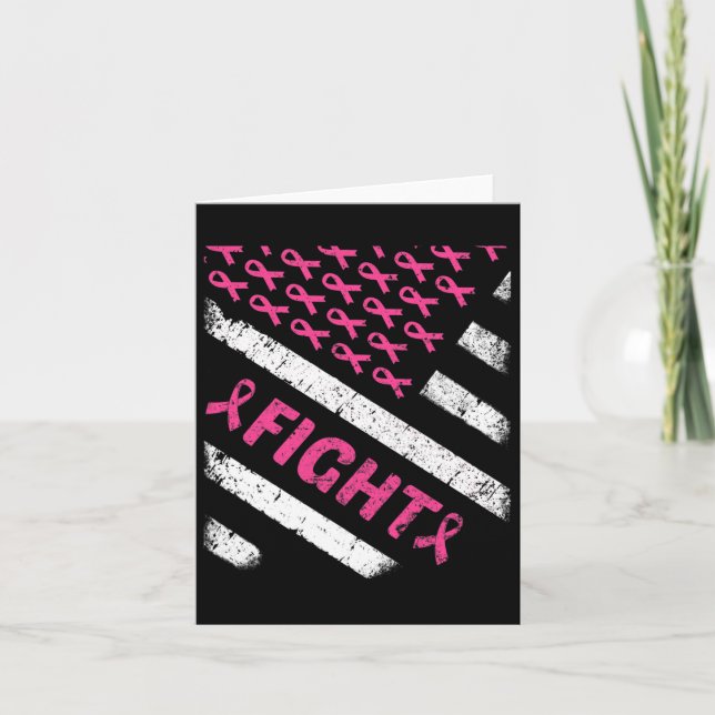 Pink Fight Support Squad Shirt Us Flag Thin Line A Card (Front)