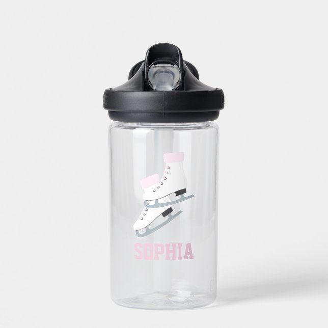 Pink Figure Skates Personalised Girls Water Bottle (Front)