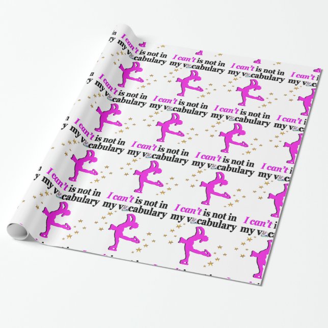 PINK FIGURE SKATING GOALS AND DREAMS WRAPPING PAPER (Unrolled)