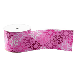 Pink Filigree Diamond Pattern  Grosgrain Ribbon