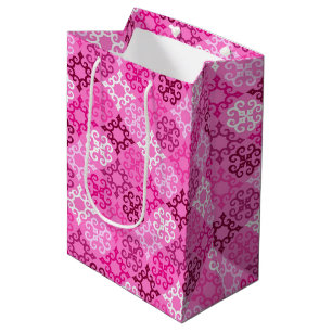 Pink Filigree Diamond Pattern  Medium Gift Bag