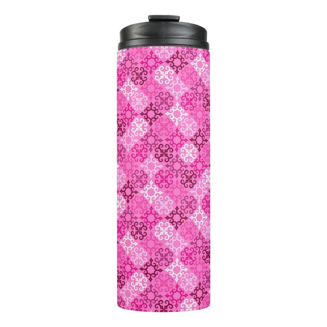 Pink Filigree Diamond Pattern  Thermal Tumbler (Front)