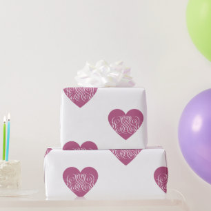 Pink Filigree Heart Pattern Elegant Valentine's  Wrapping Paper
