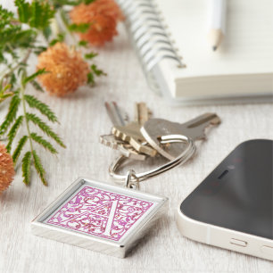 Pink Filigree Monogram A Key Ring