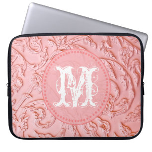 Pink Filigree Wood Carvin Monogram 15" Laptop Case