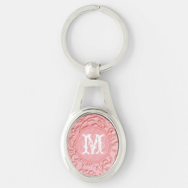 Pink Filigree Wood Carving Floral Glam Key Chain (Front)