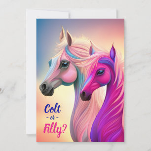 Pink Filly & Blue Colt Western Style Gender Reveal Invitation