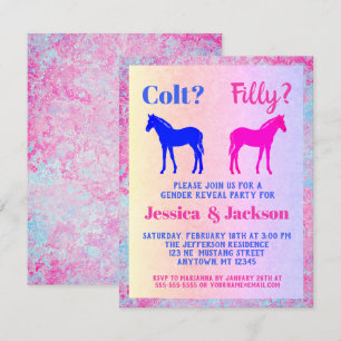 Pink Filly & Blue Colt Western Style Gender Reveal Invitation