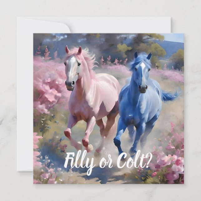 Pink Filly & Blue Colt Western Style Gender Reveal Invitation (Front)