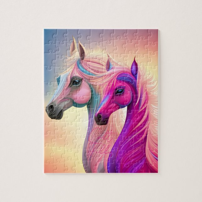 Pink Filly & Blue Colt Western Style Gender Reveal Jigsaw Puzzle (Vertical)