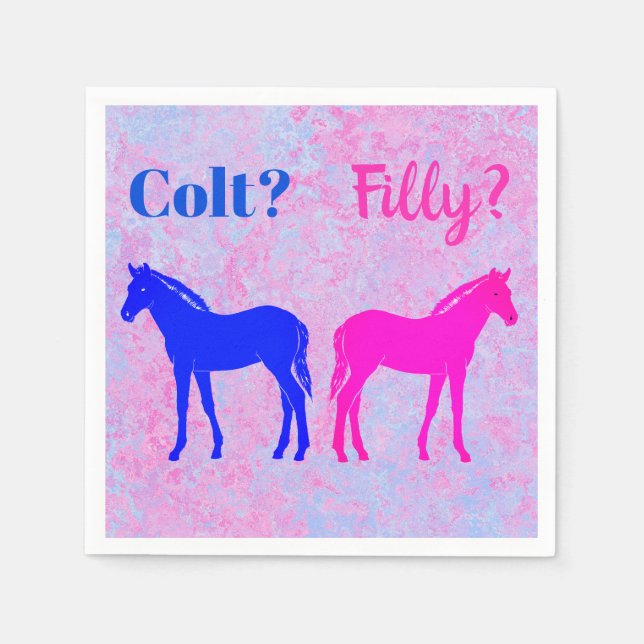 Pink Filly & Blue Colt Western Style Gender Reveal Napkin (Front)