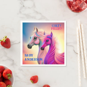 Pink Filly & Blue Colt Western Style Gender Reveal Napkin