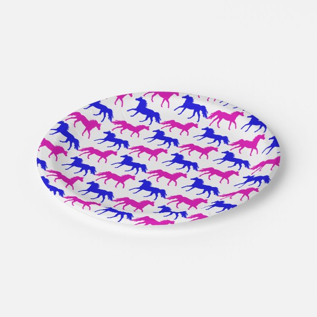Pink Filly & Blue Colt Western Style Gender Reveal Paper Plate (Angled)