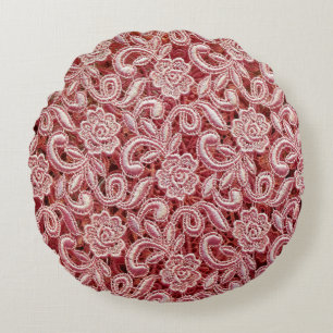 Pink fine lace texture with seamless beautiful vin round cushion