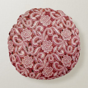 Pink fine lace texture with seamless beautiful vin round cushion