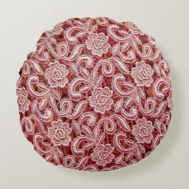 Pink fine lace texture with seamless beautiful vin round cushion (Front)