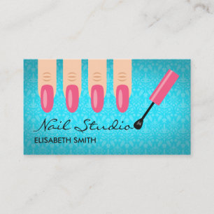 Pink Finger Nails On Blue Nail Studio Business Card