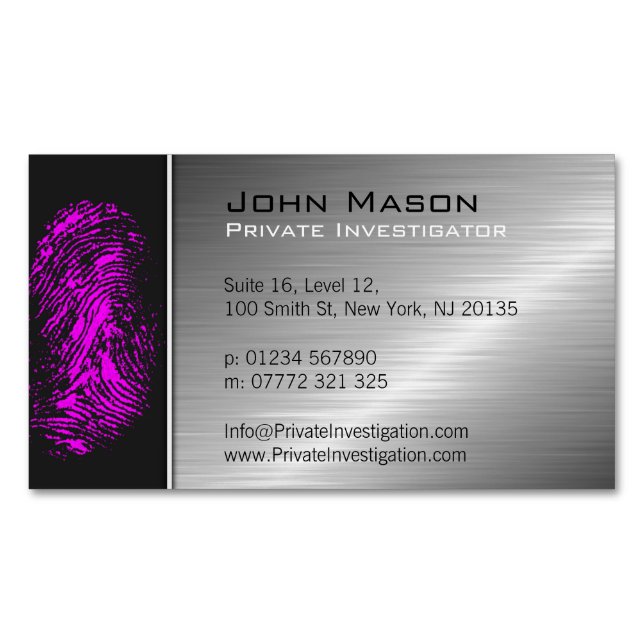 Pink Fingerprint PI Investigator Business Card (Front)