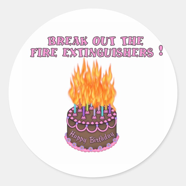 Pink Fire Extinguishers Birthday Cake Classic Round Sticker (Front)