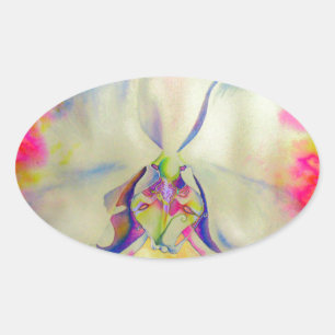 Pink Fire Orchid,  surreal watercolor florals  Oval Sticker