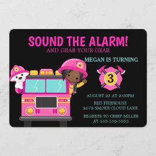 Pink Fire Truck Kids Firefighter Invitation