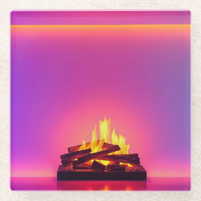 Pink fireplace design glass coaster (Front)