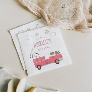 Pink Firetruck Birthday Napkin